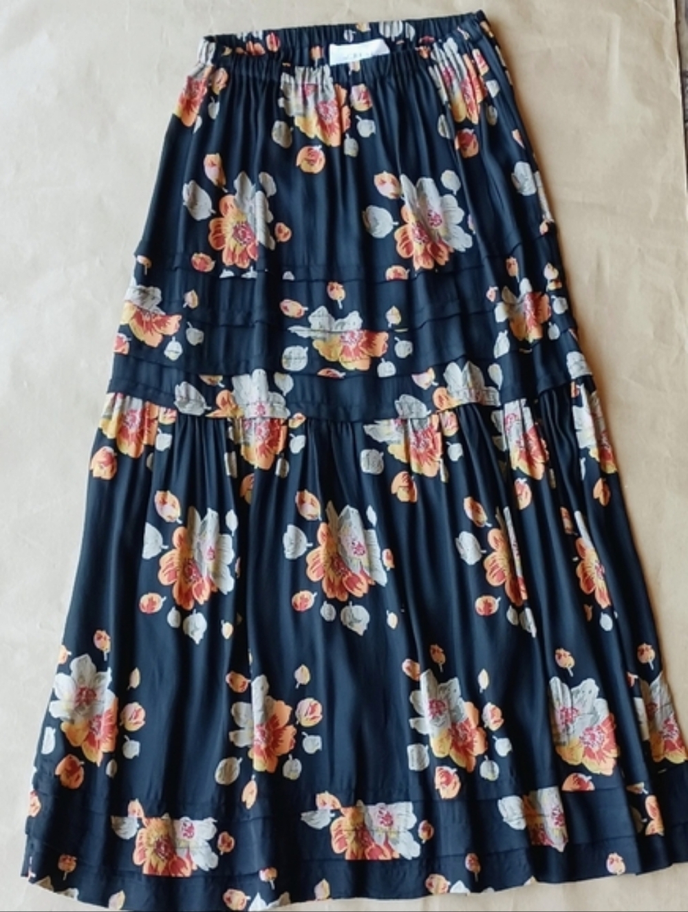 The GREAT. Frontier Floral Midi Maxi Long Skirt Black Light Brown Size 1 S Small